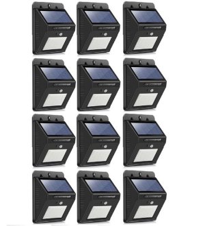 SQI. 25 Led Solar Powered LED Wall Light with Dim Mode + PIR +Night Sensor Pack 12