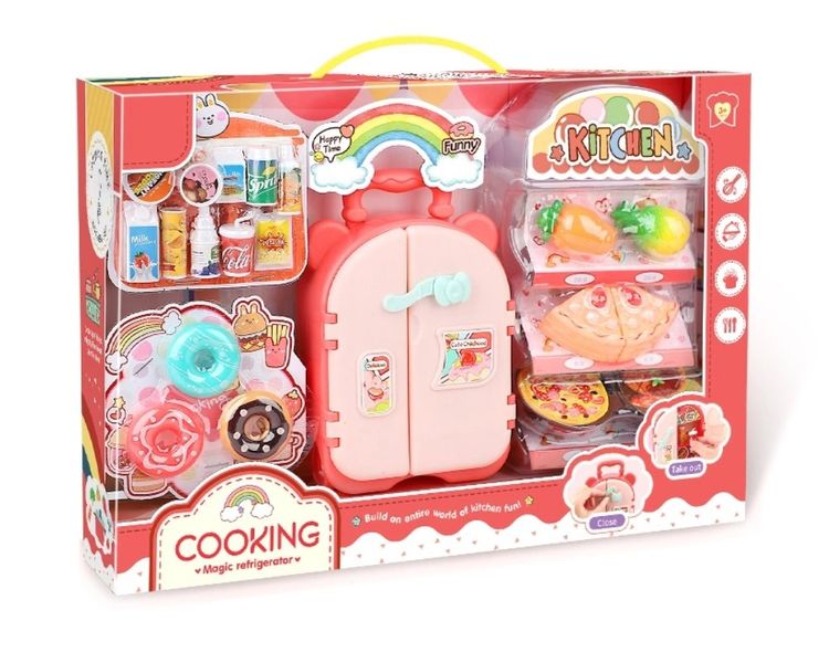 Pink Fridge Kitchen Set Toys with Multiple Accessories for Kid