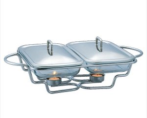Berlinger Haus 3L Tempered Glass Dual Tray Rectangle Food Warmer Buffet Server with Dual Burner