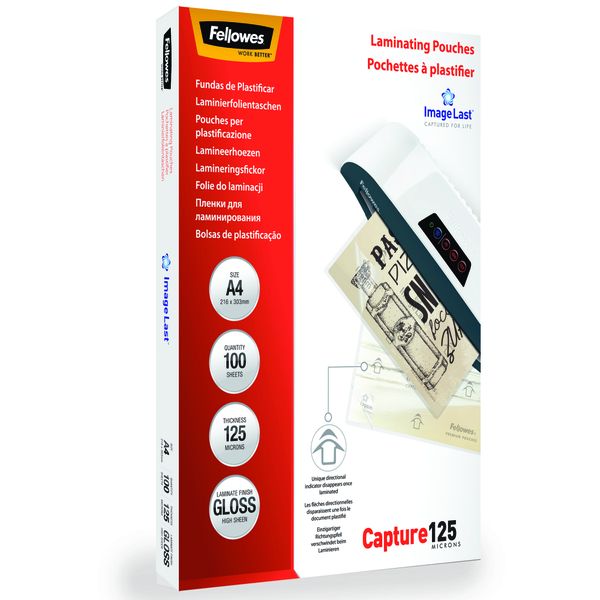Fellowes Capture125 Gloss Laminating Pouches A4 250 Micron(125+125)100 Pack