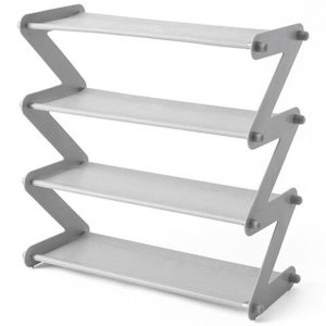 Stainless Steel 4 Layer Z-Shaped Mounted Shoe Rack - Grey