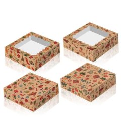 12-Piece Christmas Gift Boxes, Clear Window Kraft Paper Candy Boxes