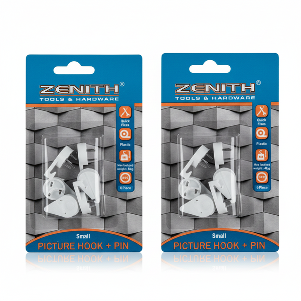 Zenith 6 Piece Small Picture Hooks - 4kg Weight Capacity - White - 2 Pack