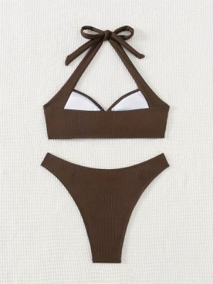 Women's Swimsuit Pitting Strapless Solid Color Bikini Set Swimsuit