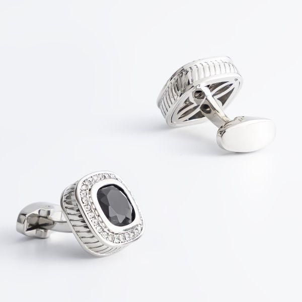 Silver Plated Square Inlaid Rhinestone French Shirt Cuff Links