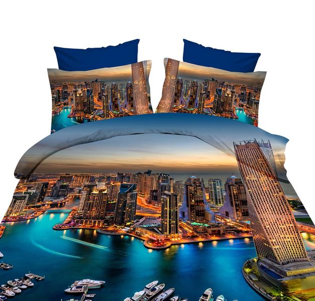 Hazlo 3D Duvet Cover Set with 2 Pillow Cases - City Blue