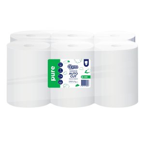Pure 21gsm Auto-Cut Paper Towel Rolls 150m Single Ply - Pack of 6