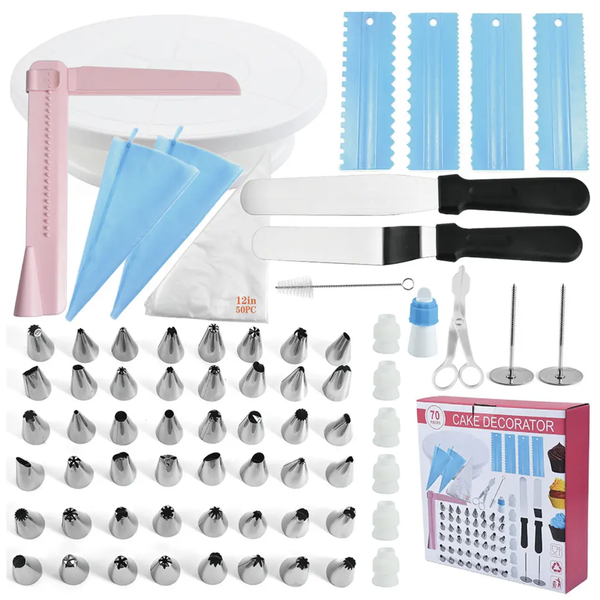 70 Piece Professional Cake Decorating Set with Piping Bags, Nozzles &amp; Tools