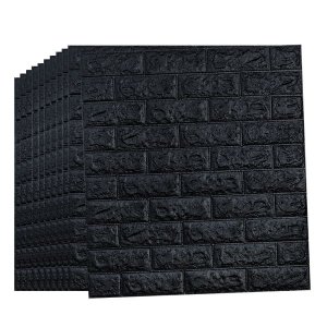 Black 10 Pack Wall Panels Brick Design PE Foam Wallpaper