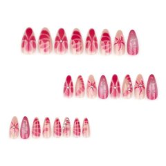 Press on Nails Medium Almond Fake Nails Ombre Red with 3D Flower Design