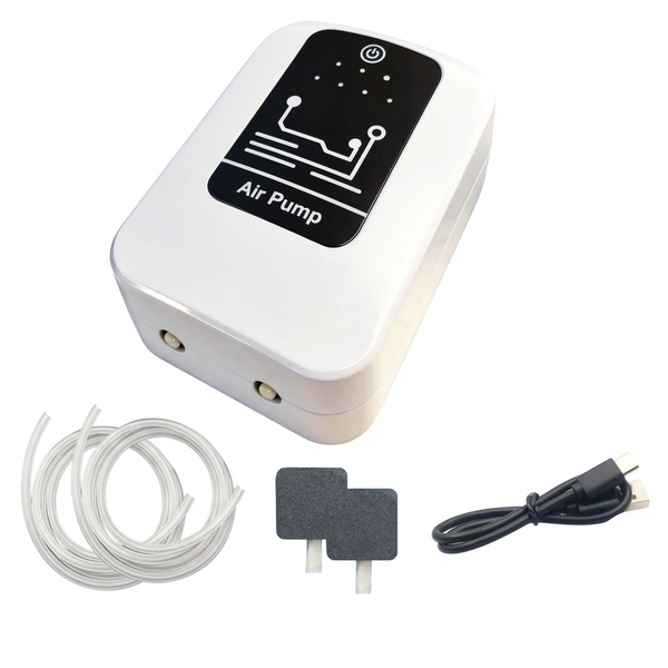 Rechargeable Aquarium Air Pump Long Battery Life Dual Outlet Quiet USB-C