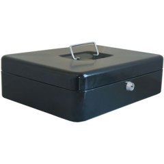 Metal, lockable Cash box - Black (300 x 240 x 90mm)