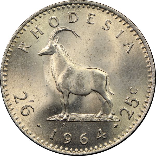 1964 Rhodesia 25 Cents 2 and a Half Shillings Rare Coin