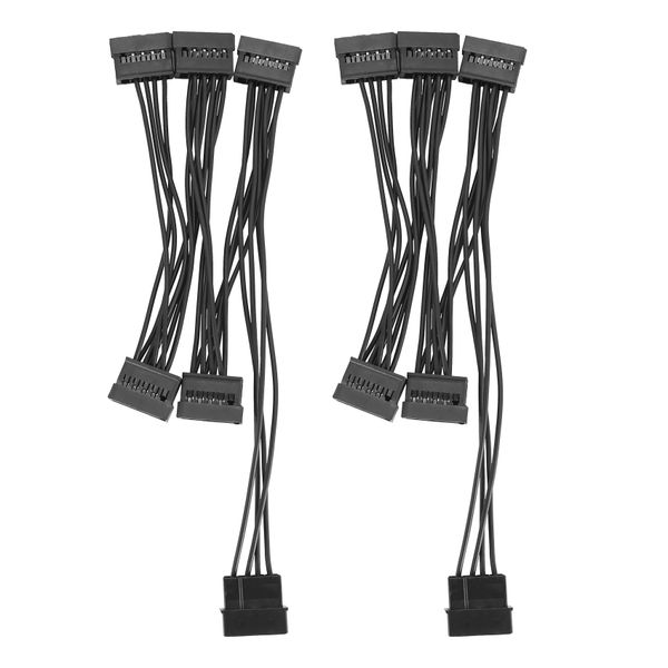 2PCS 4Pin IDE to 5 SATA 15Pin Hard Drive Power Splitter Cable