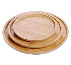 Set Of 3 Round Bamboo Serving Tray