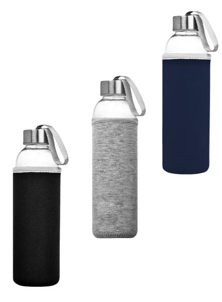 3 Pack 750ml Glass Water Bottle with Sleeve and Carry Handle Leakproof