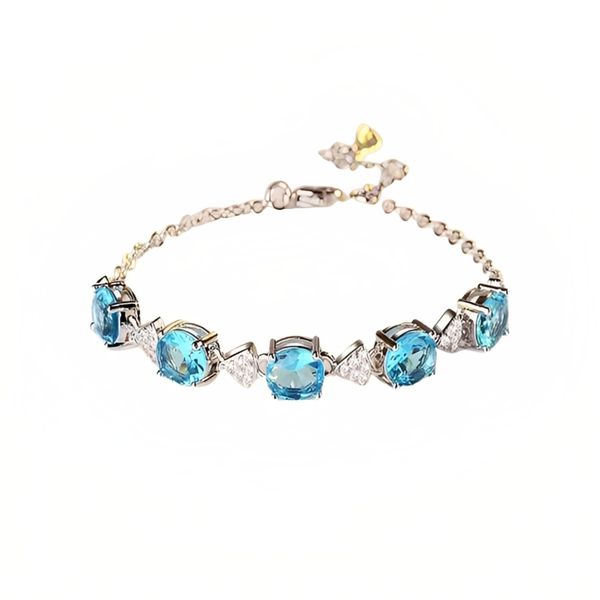 925 Sterling Silver Aquamarine Sapphire Bracelet/Anklet