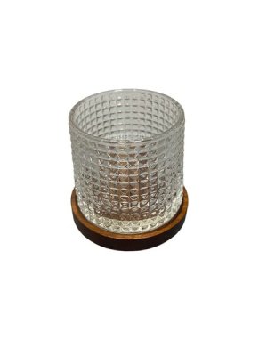 Crystal Whiskey Glass With Wooden Coaster