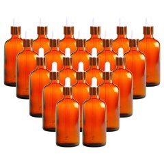 20 x 100ml Amber Glass Dropper Bottle With White &amp; Gold Pipette