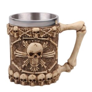 Skull Coffee Mug with 3D Bone Holder Design Creepy Beer Stein Cups Creativ