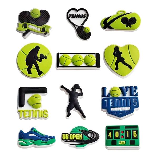 Tennis Theme Shoe Charm Set - 12 Pieces