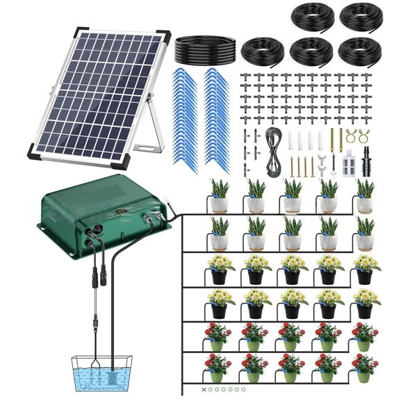 Solar Irrigation System,Solar Drip Irrigation Kit with 50 Drippers