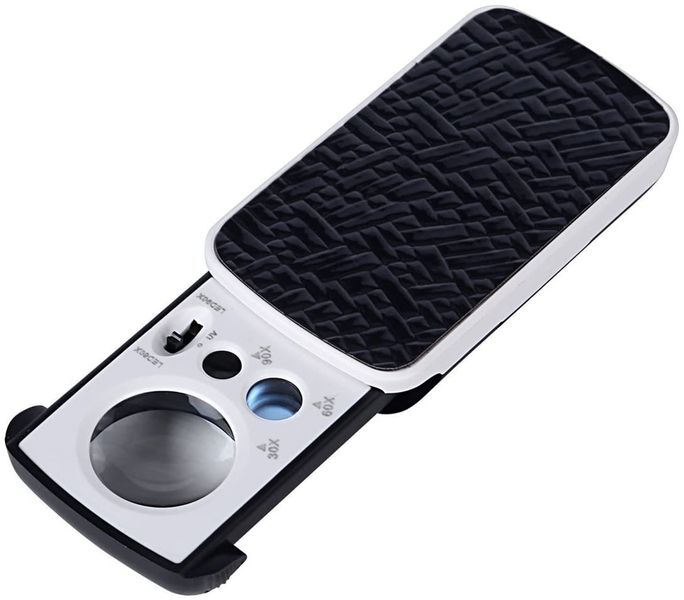 Magnifying Jeweler's Loupe 30X/60X/90X - UV and LED - Batteries Included
