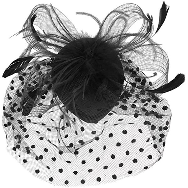 Bird Cage Mesh Bridal Face Veil Feather Headwear for Women(Black)