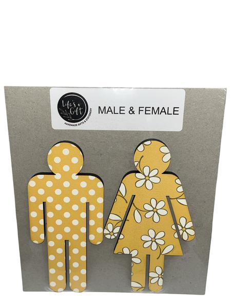 Wooden His &amp; Her Wall Art - Flowers &amp; Dots - White &amp; Yellow