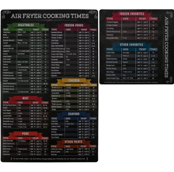Air Fryer cooking Times Magnetic Sheets - Fahrenheit and Celsius