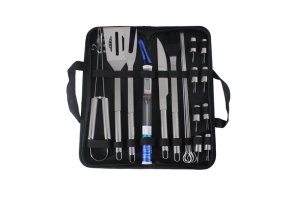 LMA Stainless Steel 18 Piece Braai Utensil w Skewers Knife &amp; Thermometer Bag