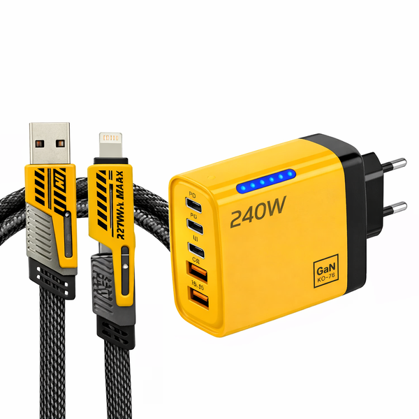 240W 5-Port USB-C Fast Charger | PD &amp; QC 3.0 Multi-Port Power Adapter+Cable