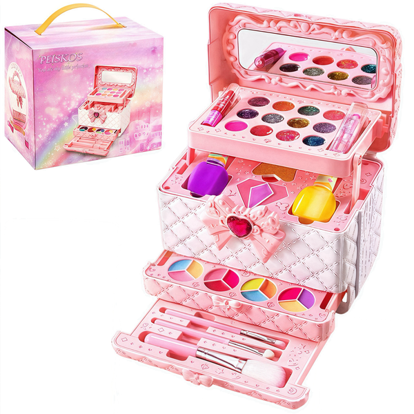 PEISKOS Kids 4 Layers Portable Makeup Suitcase Toys Kit for Girls Age 6+