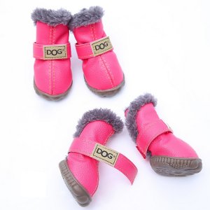 Waterproof &amp; Fluffy Non-Slip Dog Shoes - Set of 4