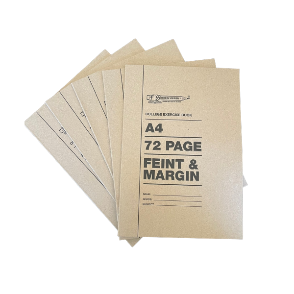 A4 Soft Cover Exercise Book 72-Page - Feint &amp; Margin (Pack of 5)
