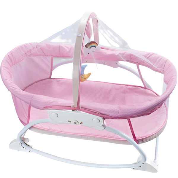 Portable Baby Swing Bassinet - Rocking Cradle with Canopy-Pink