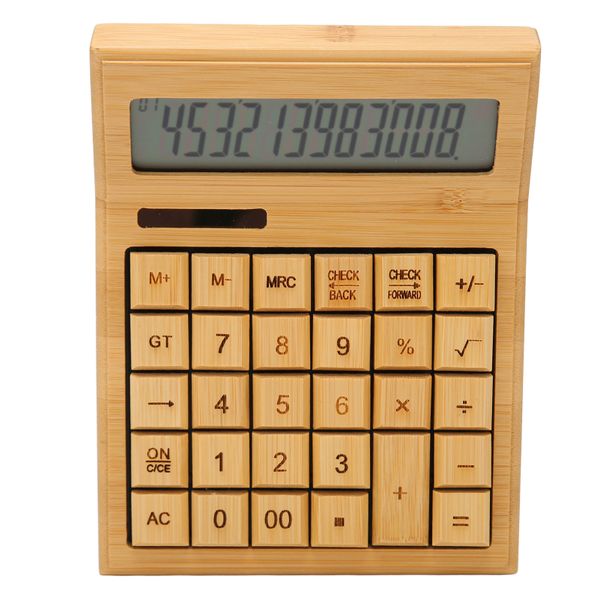 Bamboo Calculator Solar Powered Battery Powered with 12 Bit Digital LCD