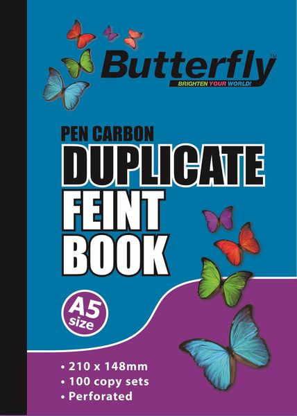 Butterfly A5 Duplicate Book - Feint Plain 200 Sheets