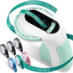 E975 Embossing Label Printer Machine with 6 Rolls Emboss Tapes, Green