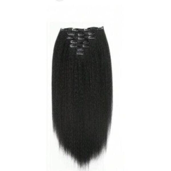 22 Inch Yaki Super Black Straight Kinky 10 Piece Clip In Extensions.