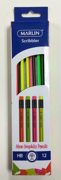 Marlin Scribblers HB rubber tipped 12's Neon