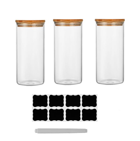 950ML Glass Food Storage Jar Storage Containers with Bamboo Lid - 3 Pack