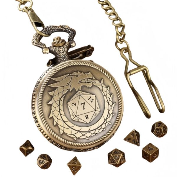 Mini DND Dice Set With Pocket Watch Shell, Small Metal Polyhedral Dice