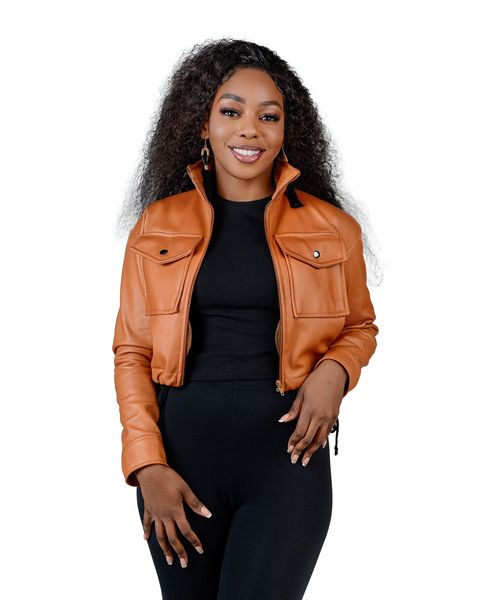 Selphies Cinnamon Cropped Style Faux Leather Jacket-Cinnamon Brown