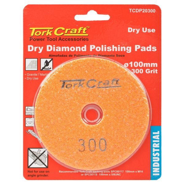 Tork Craft - 100mm Diamond Polishing Pad 300 Grit Dry Use - 2 Pack