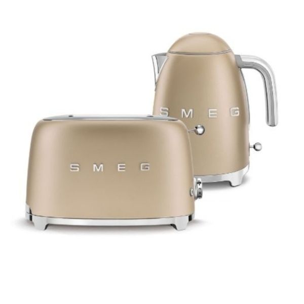 Smeg 50's Retro Breakfast Set 1.7 L Kettle &amp; 2 Slice Toaster - Champagne