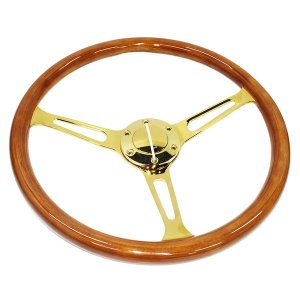 Universal Woodgrain with Gold Spokes Design Steering Wheel