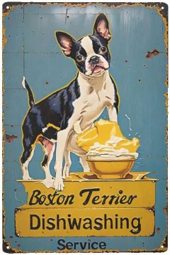 Vintage Boston Terrier Tin Sign, 8x12 Inch, Retro Kitchen Man Cave Decor