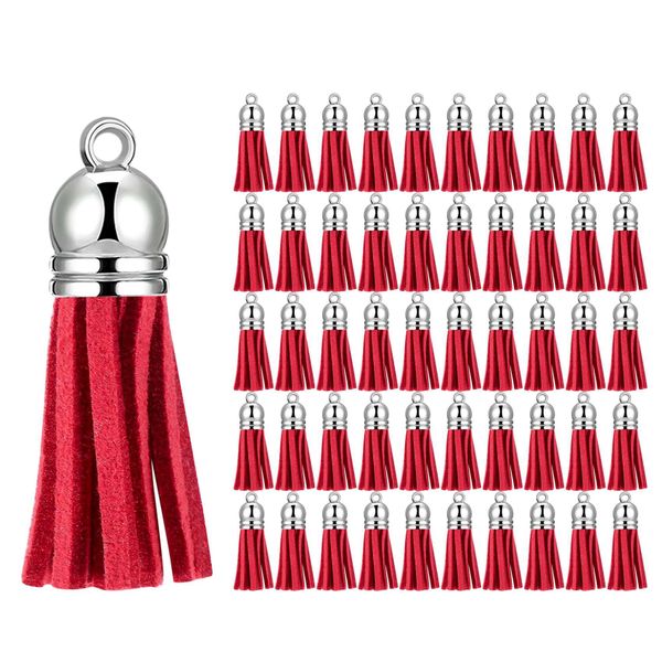 100Pcs Keychain Tassels Faux Suede Leather Tassel Pendants (Red)