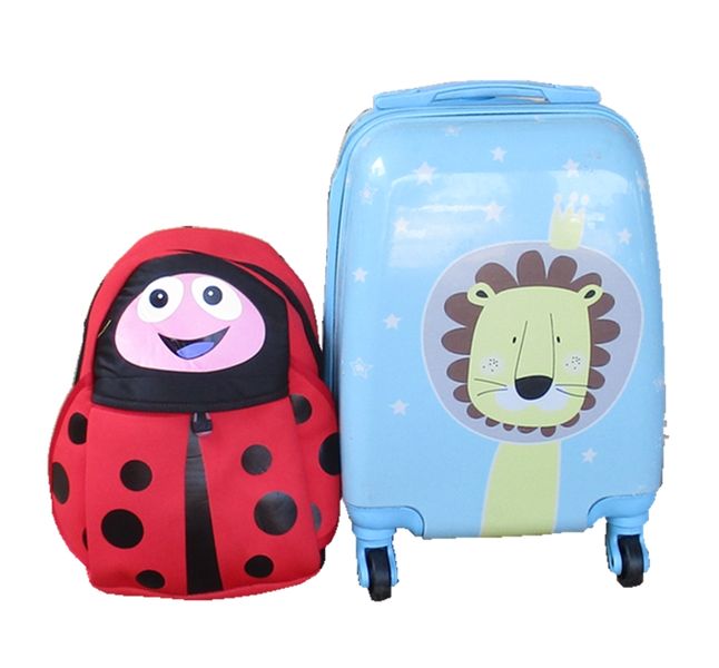 Lion Kids Suitcase &amp; Red Ladybug Backpack Set - Travel Combo